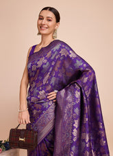 Lavender Colour Handloom Silk wedding Wear Saree